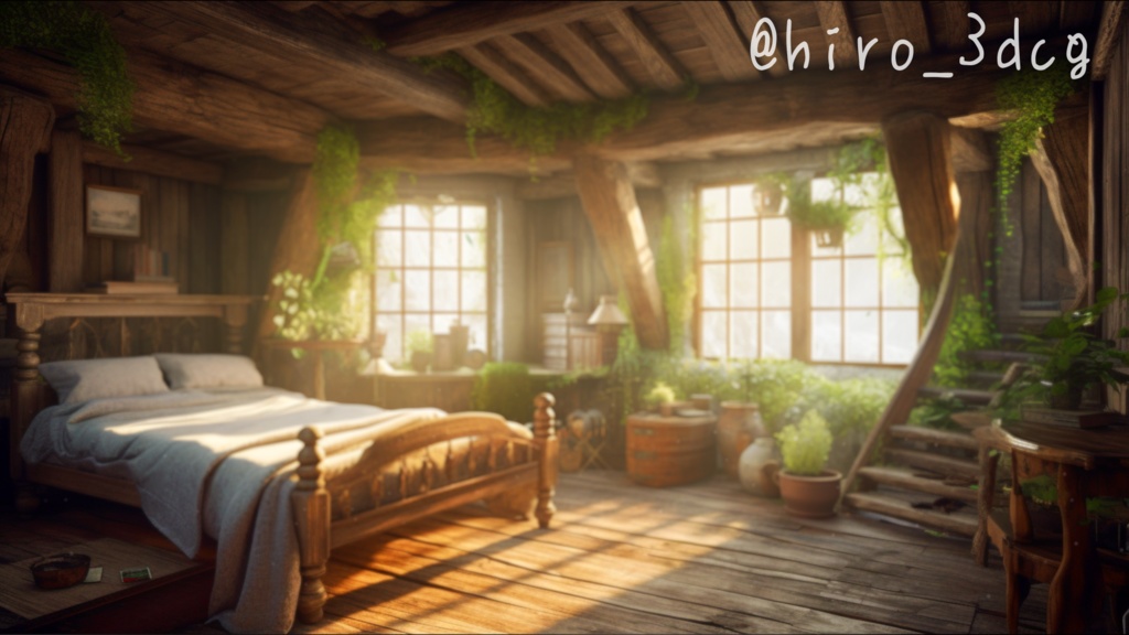 【動く!配信部屋背景セット】ファンタジーな森の家の寝室 ツリーハウス 屋根裏 歌枠 雑談配信 エルフ 魔女 夏 春 魔法 異世界 落ち着く Vtuberさんの配信背景に 【背景ループ素材】