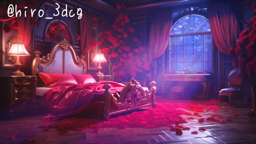 【動く!配信部屋背景セット】赤いバラの寝室 吸血鬼の寝床 歌枠 雑談配信 夜活 ハロウィン 寝室 落ち着く Vtuberさんの配信背景に 配信部屋 【背景ループ素材】