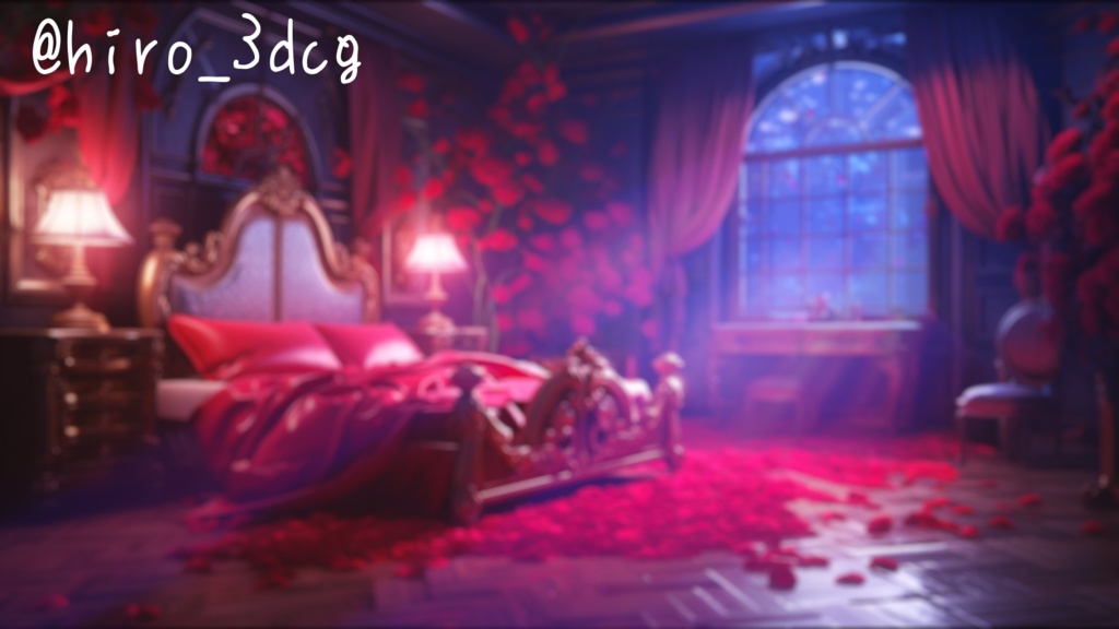 【動く!配信部屋背景セット】赤いバラの寝室 吸血鬼の寝床 歌枠 雑談配信 夜活 ハロウィン 寝室 落ち着く Vtuberさんの配信背景に 配信部屋 【背景ループ素材】