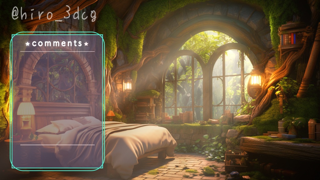 【動く!配信背景と待機画面セット】静かな森の家 エルフの森 配信部屋 歌枠 雑談配信 寝室 ファンタジー 落ち着く Vtuberさんの配信背景に 【背景ループ素材】