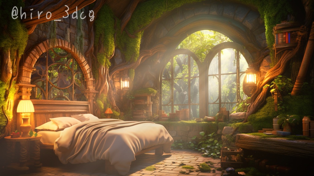 【動く!配信背景と待機画面セット】静かな森の家 エルフの森 配信部屋 歌枠 雑談配信 寝室 ファンタジー 落ち着く Vtuberさんの配信背景に 【背景ループ素材】