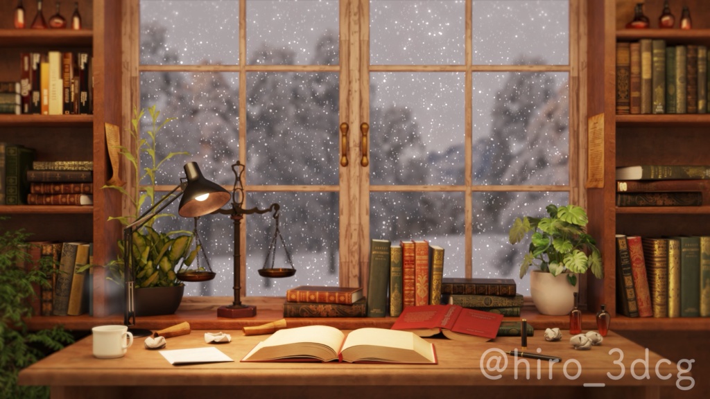 【動く!配信背景ループ】雪の降る日の仕事部屋 クリスマス 窓から眺める雪 歌枠 雑談配信 Vtuberさんの配信背景に バレンタイン 冬 動く背景【配信部屋】