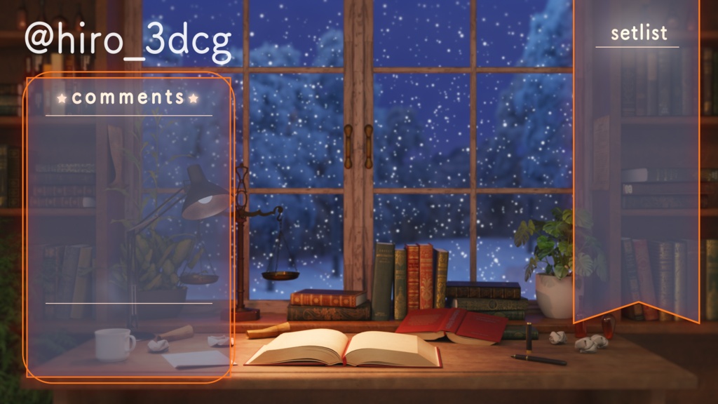 【動く!配信背景ループ】雪の降る日の仕事部屋 夜ver デスク クリスマス 窓から眺める雪 歌枠 雑談配信 Vtuberさんの配信背景に バレンタイン 窓 部屋 冬 動く背景【配信部屋】