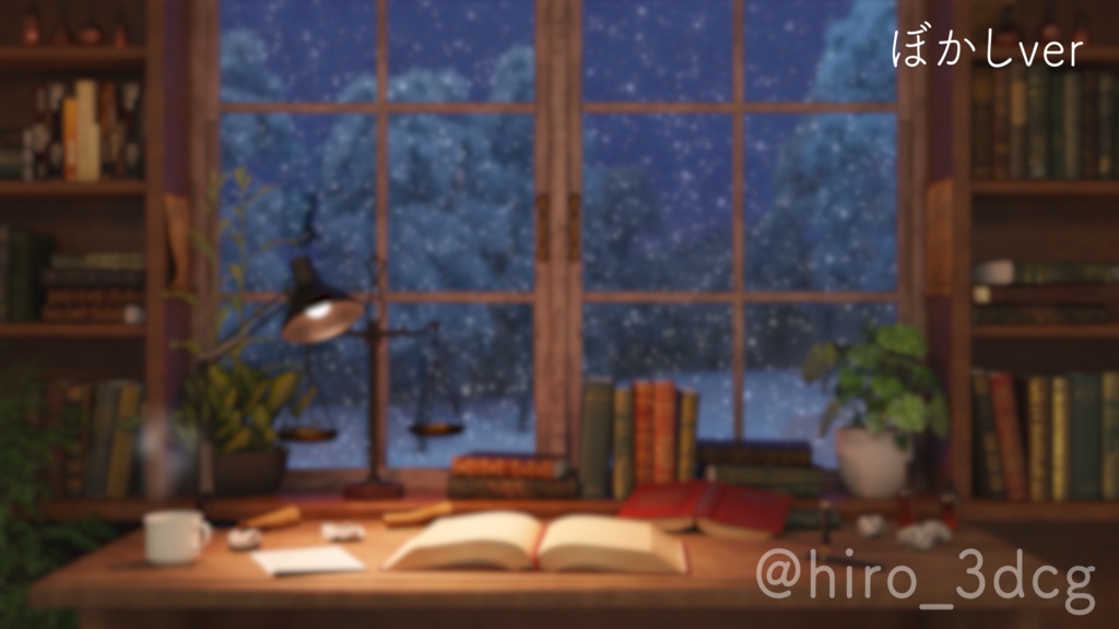 【動く!配信背景ループ】雪の降る日の仕事部屋 夜ver クリスマス 窓から眺める雪 歌枠 雑談配信 Vtuberさんの配信背景に バレンタイン 冬 動く背景【配信部屋】