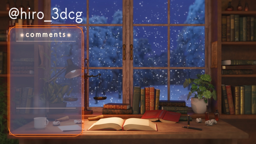 【動く!配信背景ループ】雪の降る日の仕事部屋 夜ver デスク クリスマス 窓から眺める雪 歌枠 雑談配信 Vtuberさんの配信背景に バレンタイン 窓 部屋 冬 動く背景【配信部屋】