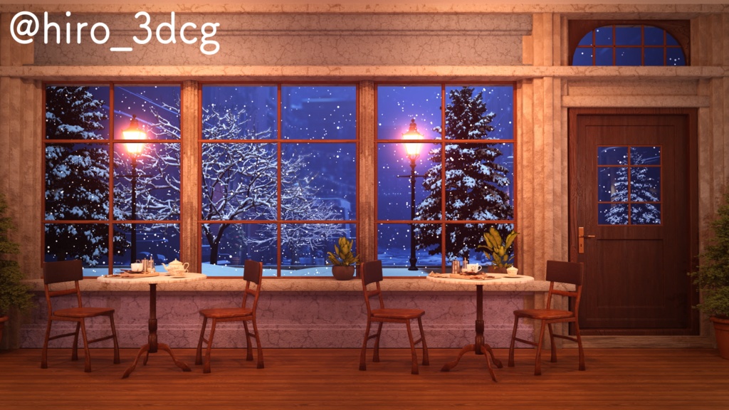 【動く!配信背景ループ】雪の降る静かな夜のカフェ 窓から眺める雪 雑談配信 夜の喫茶店 Vtuberさんの配信背景に 冬【配信部屋】