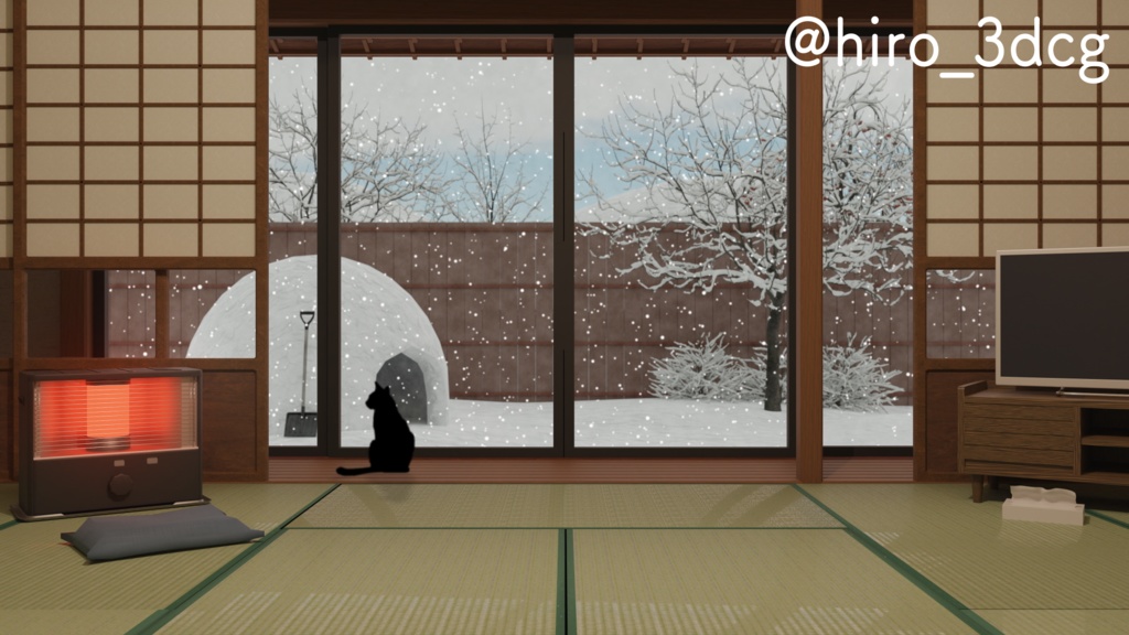 【動く!雑談枠配信セット】和室から眺める雪 おちつく実家のこたつ 正月 新年 配信部屋 部屋から眺める 冬 雪 Vtuberさんの配信背景に 【背景ループ素材】