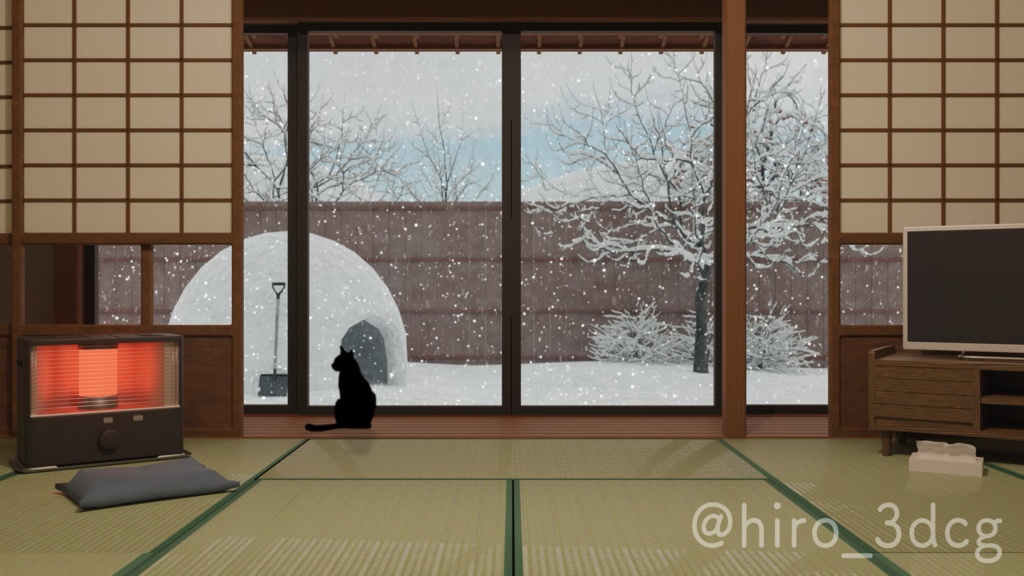 【動く!雑談枠配信セット】和室から眺める雪と猫 おちつく実家のこたつ 正月 新年 配信部屋 部屋から眺める 冬 雪 Vtuberさんの配信背景に 【背景ループ素材】