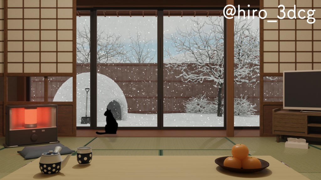 【動く!雑談枠配信セット】和室から眺める雪 おちつく実家のこたつ 正月 新年 配信部屋 部屋から眺める 冬 雪 Vtuberさんの配信背景に 【背景ループ素材】