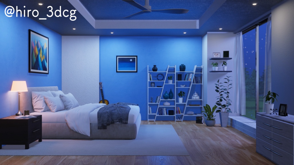 【動く!配信部屋セット】静かな夜の配信部屋 寝室 歌枠 雑談配信 ゲーミング部屋 落ち着く Vtuberさんの配信背景に【背景ループ素材】