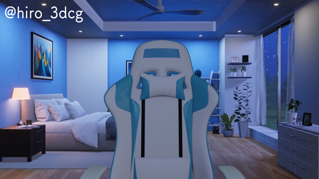 【動く!配信部屋セット】静かな夜の配信部屋 寝室 歌枠 雑談配信 ゲーミング部屋 落ち着く Vtuberさんの配信背景に【背景ループ素材】