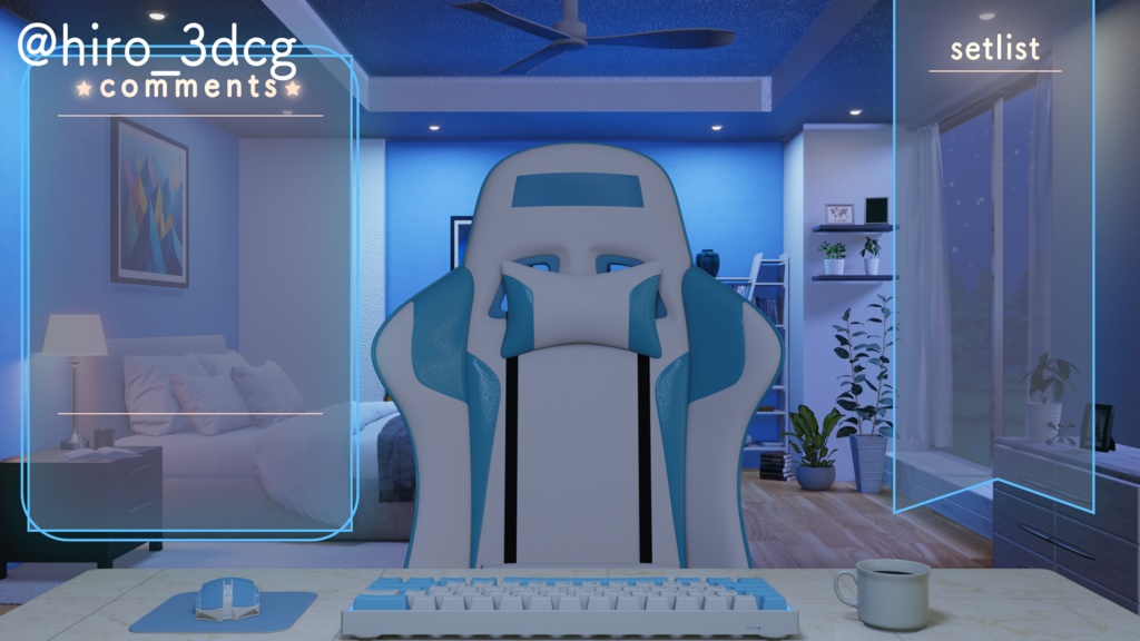 【動く!配信部屋セット】静かな夜の配信部屋 寝室 歌枠 雑談配信 ゲーミング部屋 落ち着く Vtuberさんの配信背景に【背景ループ素材】