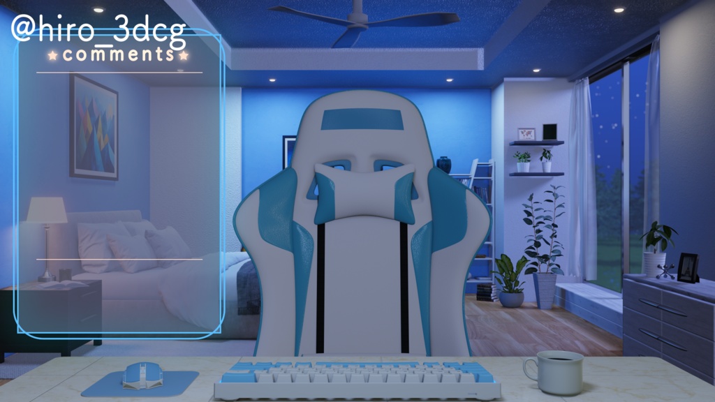 【動く!配信部屋セット】静かな夜の配信部屋 寝室 歌枠 雑談配信 ゲーミング部屋 落ち着く Vtuberさんの配信背景に【背景ループ素材】