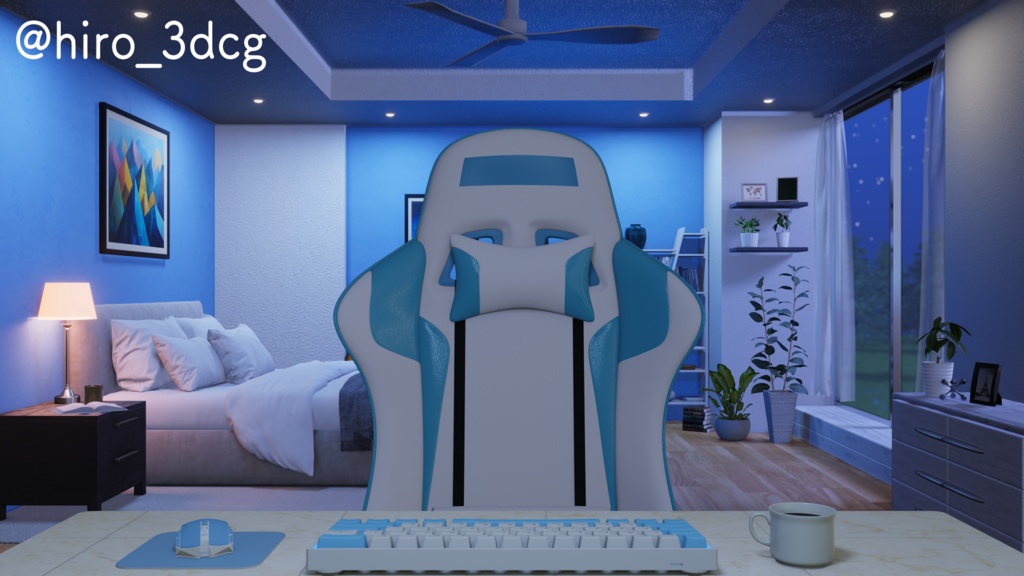 【動く!配信部屋セット】静かな夜の配信部屋 寝室 歌枠 雑談配信 ゲーミング部屋 落ち着く Vtuberさんの配信背景に【背景ループ素材】