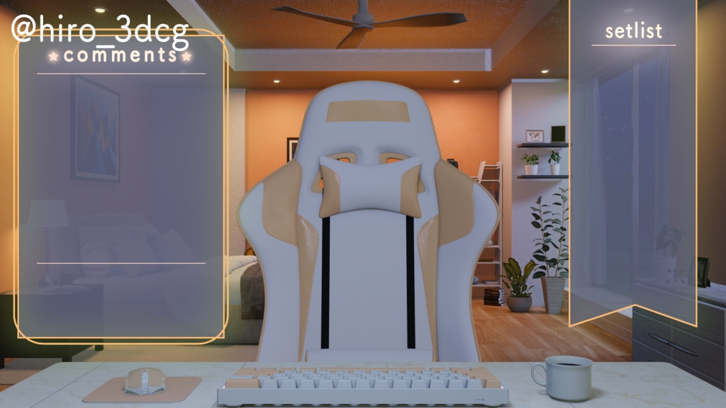 【動く!配信部屋セット】静かな夜の配信部屋 オレンジ 寝室 歌枠 雑談配信 ゲーミング部屋 落ち着く Vtuberさんの配信背景に【背景ループ素材】