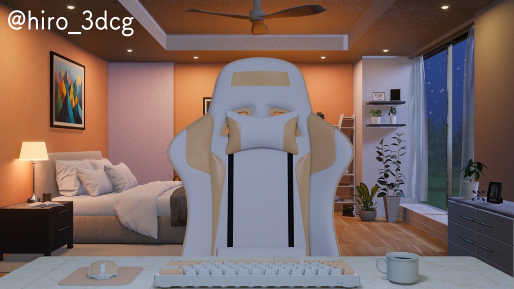 【動く!配信部屋セット】静かな夜の配信部屋 オレンジ 寝室 歌枠 雑談配信 ゲーミング部屋 落ち着く Vtuberさんの配信背景に【背景ループ素材】