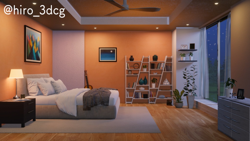 【動く!配信部屋セット】静かな夜の配信部屋 オレンジ 寝室 歌枠 雑談配信 ゲーミング部屋 落ち着く Vtuberさんの配信背景に【背景ループ素材】