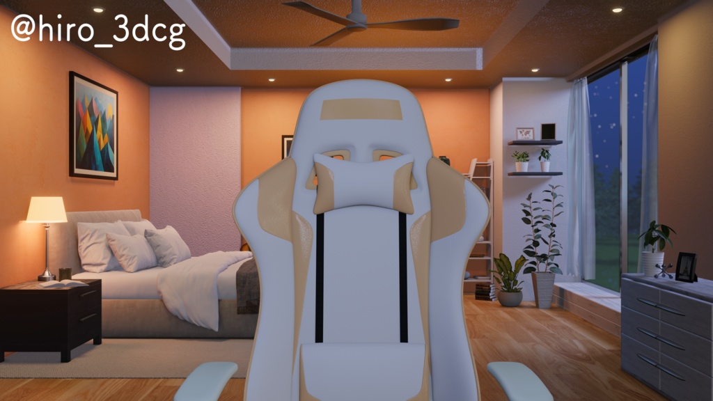 【動く!配信部屋セット】静かな夜の配信部屋 オレンジ 寝室 歌枠 雑談配信 ゲーミング部屋 落ち着く Vtuberさんの配信背景に【背景ループ素材】