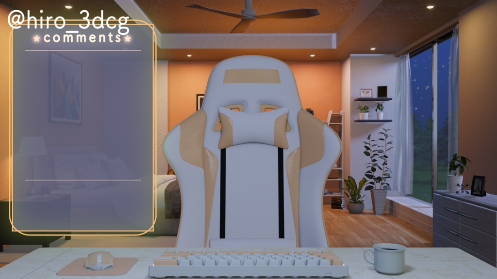 【動く!配信部屋セット】静かな夜の配信部屋 オレンジ 寝室 歌枠 雑談配信 ゲーミング部屋 落ち着く Vtuberさんの配信背景に【背景ループ素材】