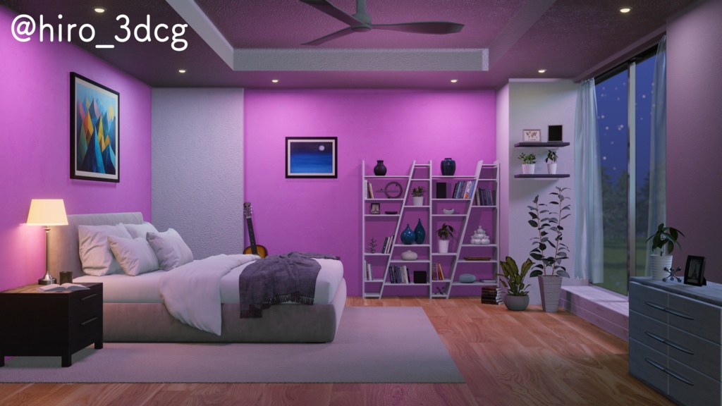 【動く!配信部屋セット】静かな夜の配信部屋 ピンク 寝室 歌枠 雑談配信 ゲーミング部屋 落ち着く Vtuberさんの配信背景に【背景ループ素材】