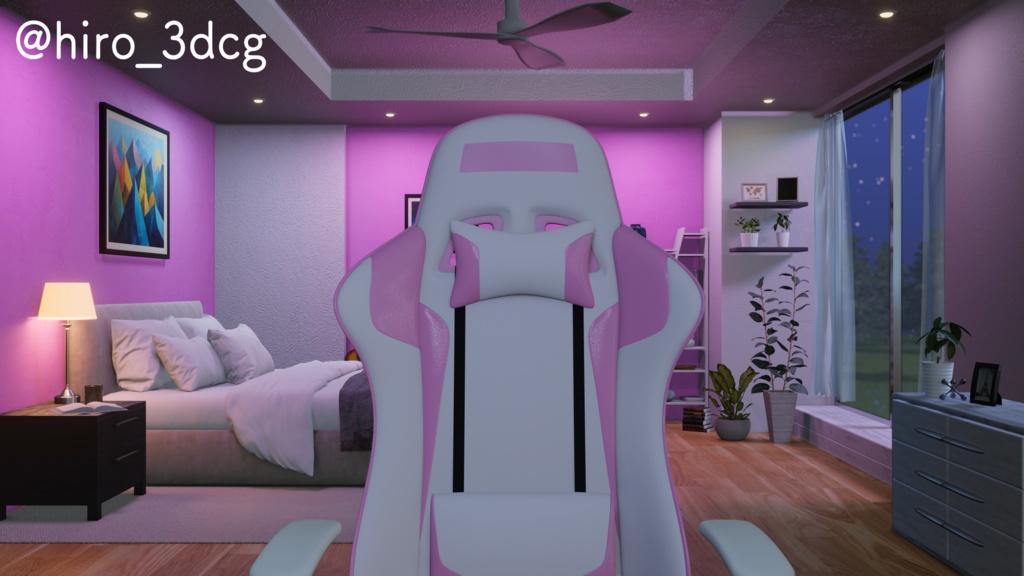 【動く!配信部屋セット】静かな夜の配信部屋 ピンク 寝室 歌枠 雑談配信 ゲーミング部屋 落ち着く Vtuberさんの配信背景に【背景ループ素材】