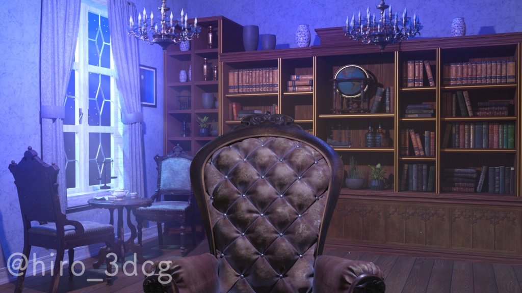 【動く!配信背景ループ】月明りが差し込む夜の書斎 魔法の研究部屋 図書室 ファンタジー 夜活 雑談配信 歌枠配信 Vtuberさんの配信背景に 窓 本棚 部屋 動く背景【配信部屋】