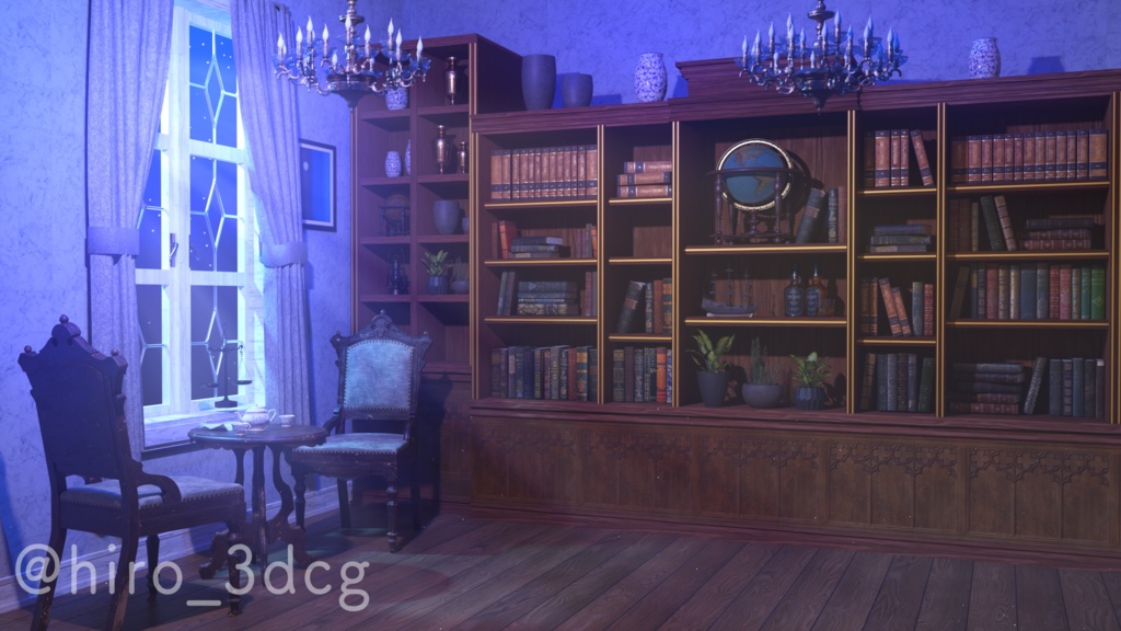 【動く!配信背景ループ】月明りが差し込む夜の書斎 魔法の研究部屋 図書室 ファンタジー 夜活 雑談配信 歌枠配信 Vtuberさんの配信背景に 窓 本棚 部屋 動く背景【配信部屋】