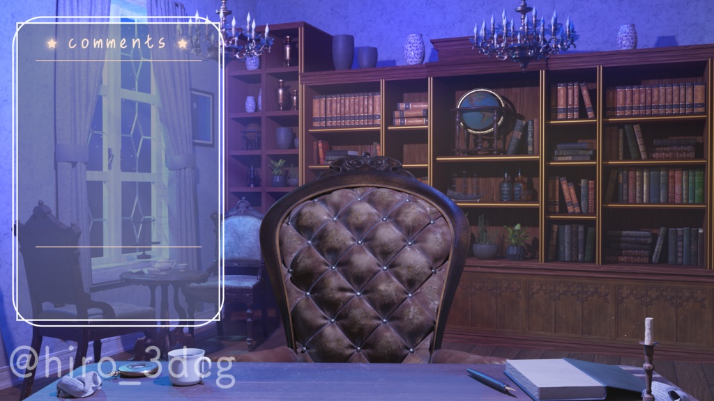 【動く!配信背景ループ】月明りが差し込む夜の書斎 魔法の研究部屋 図書室 ファンタジー 夜活 雑談配信 歌枠配信 Vtuberさんの配信背景に 窓 本棚 部屋 動く背景【配信部屋】