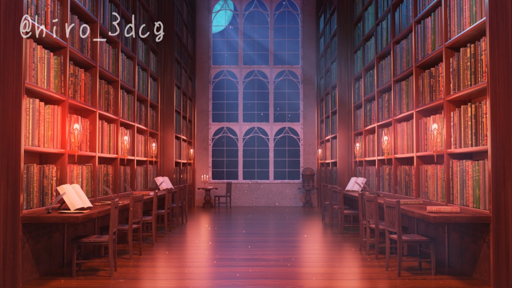 【動く!配信背景ループ】月明りが差し込む魔法図書館 研究部屋 図書室 ファンタジー 夜活 雑談配信 歌枠配信 Vtuberさんの配信背景に 窓 本棚 部屋 動く背景【配信部屋】