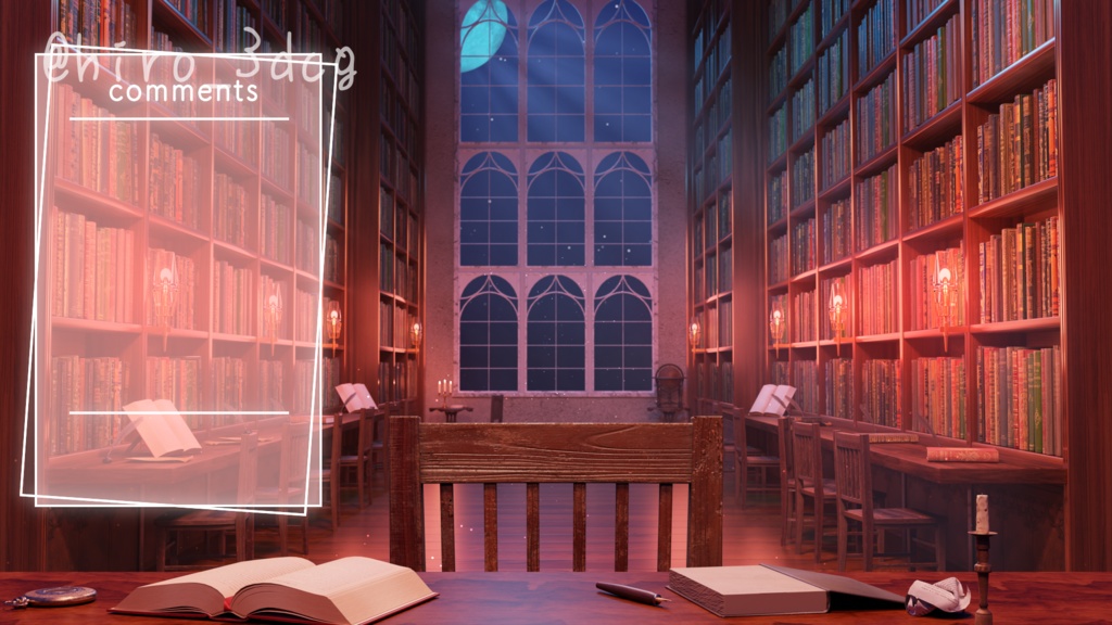 【動く!配信背景ループ】月明りが差し込む魔法図書館 研究部屋 図書室 ファンタジー 夜活 雑談配信 歌枠配信 Vtuberさんの配信背景に 窓 本棚 部屋 動く背景【配信部屋】