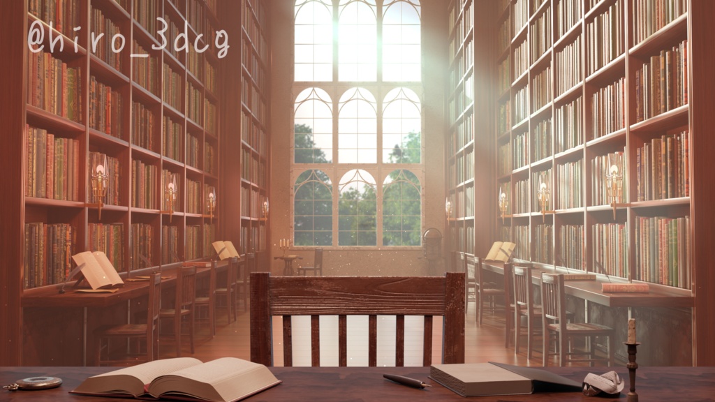 【動く!配信背景ループ】朝日が差し込む魔法図書館 朝活配信 研究部屋 図書室 ファンタジー 朝活 雑談配信 歌枠配信 Vtuberさんの配信背景に 窓 本棚 部屋 動く背景【配信部屋】