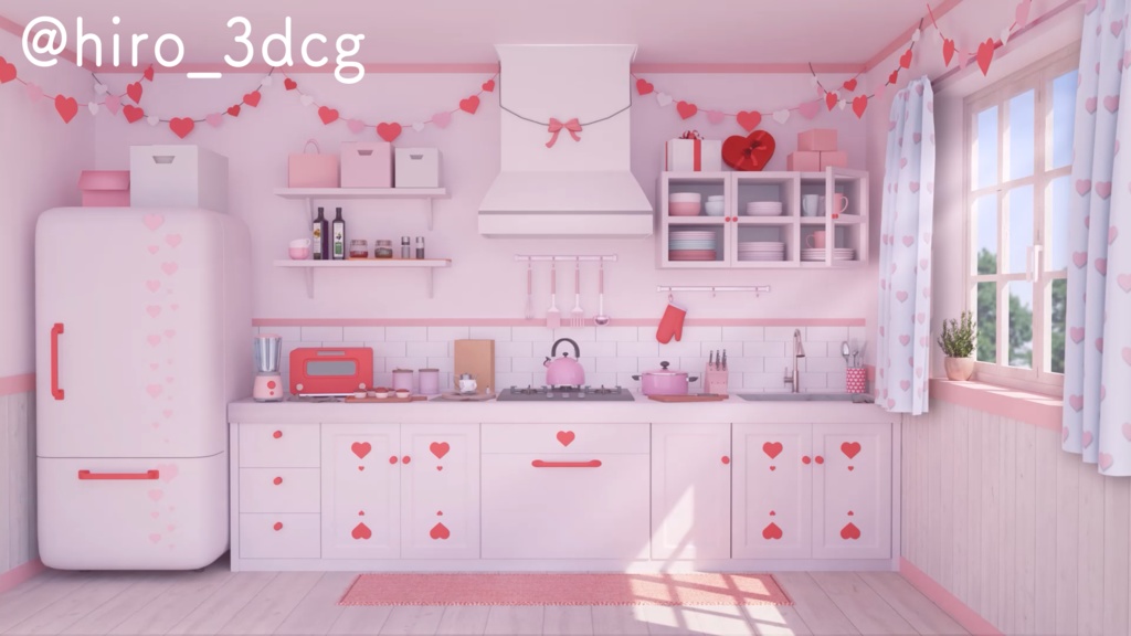 【動く配信背景】バレンタインキッチン4色セット|雑談・歌枠にピッタリ!Vtuber用配信部屋