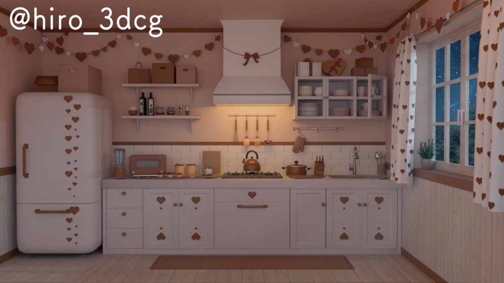 【動く!配信部屋セット】夜の4色バレンタインキッチン 夜活 雑談配信 歌枠 落ち着く Vtuberさんの配信背景に 配信背景