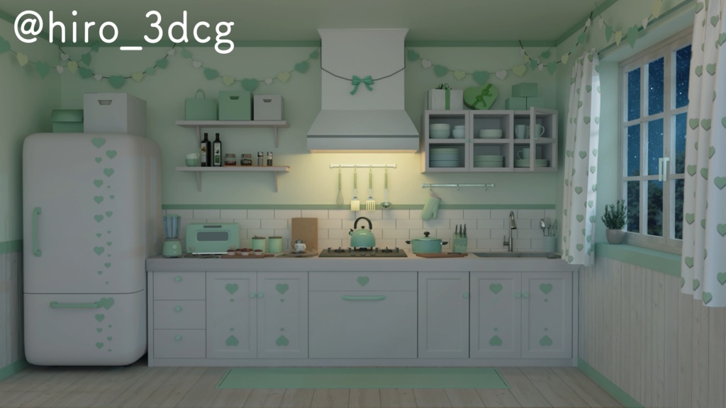 【動く!配信部屋セット】夜の4色バレンタインキッチン 夜活 雑談配信 歌枠 落ち着く Vtuberさんの配信背景に 配信背景