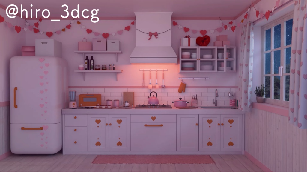 【動く!配信部屋セット】夜の4色バレンタインキッチン 夜活 雑談配信 歌枠 落ち着く Vtuberさんの配信背景に 配信背景