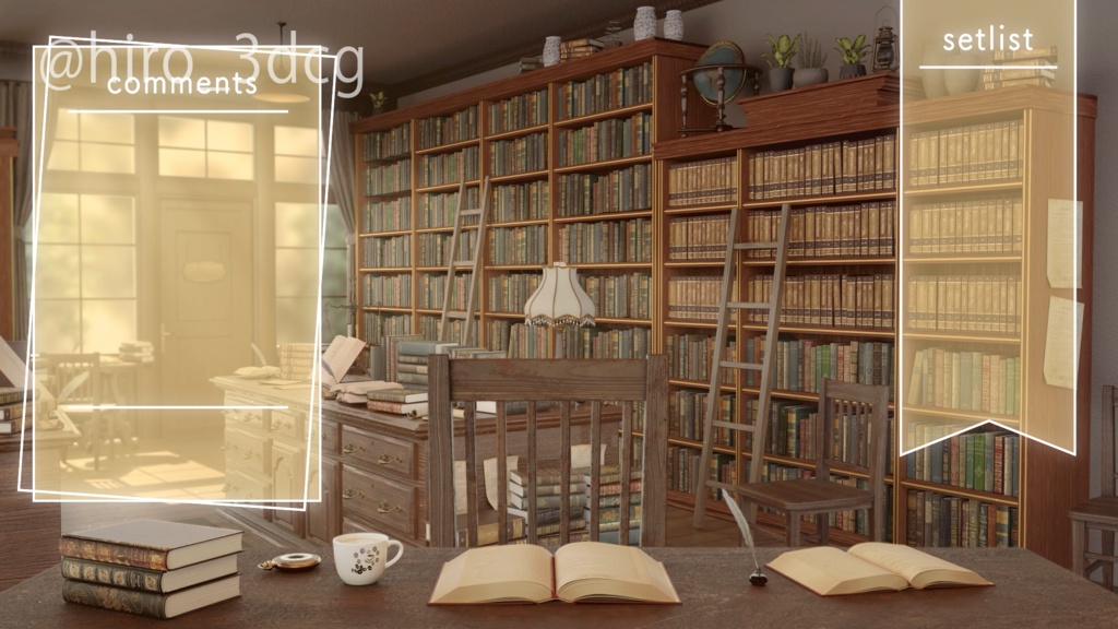 【動く配信背景セット!】昼下がりの古書堂|雑談・歌枠にピッタリ!Vtuber用配信部屋 ファンタジー 図書館
