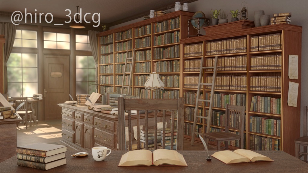 【動く配信背景セット!】昼下がりの古書堂|雑談・歌枠にピッタリ!Vtuber用配信部屋 ファンタジー 図書館