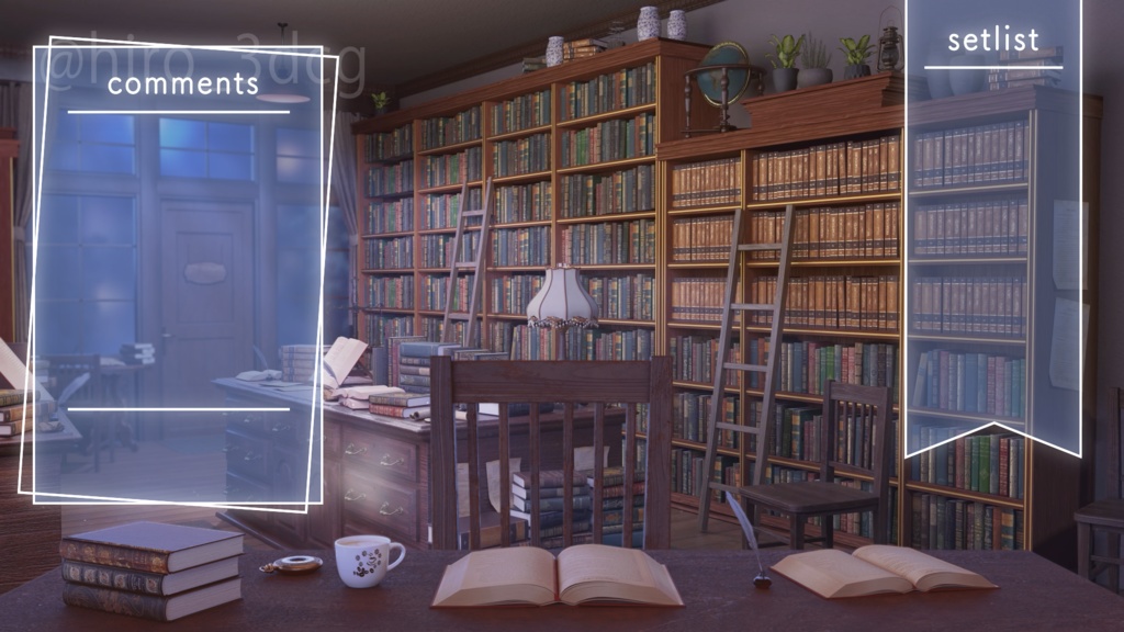 【動く!配信背景ループ】アンティークな夜の古書堂|雑談・歌枠にピッタリ!Vtuber用配信部屋 ファンタジー 月明かりが差し込む古本屋 図書館