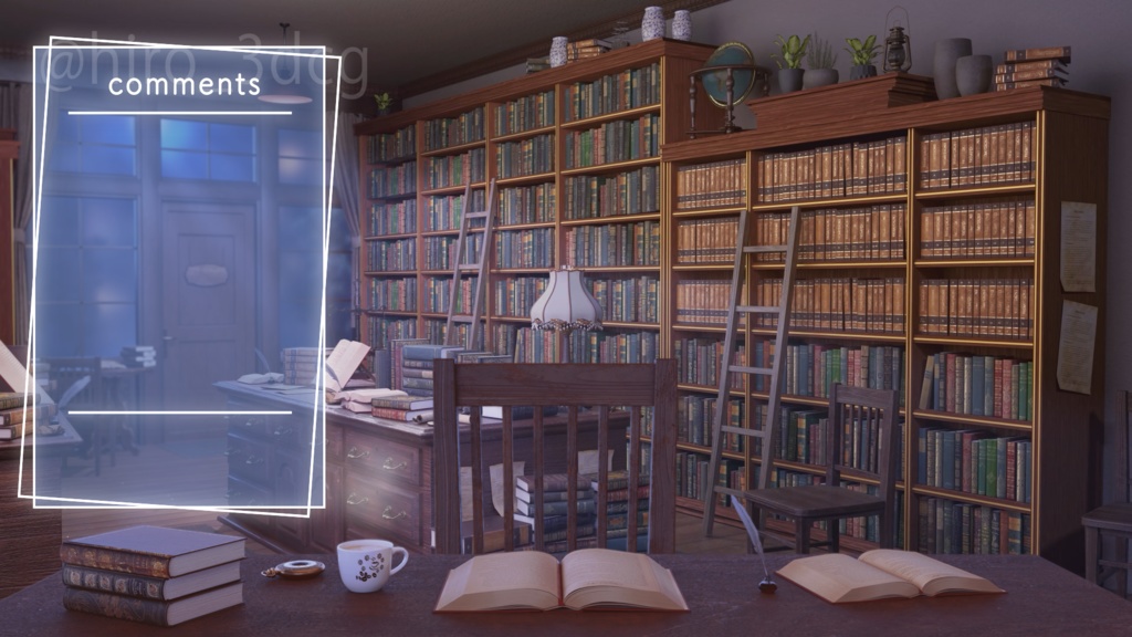 【動く!配信背景ループ】アンティークな夜の古書堂|雑談・歌枠にピッタリ!Vtuber用配信部屋 ファンタジー 月明かりが差し込む古本屋 図書館