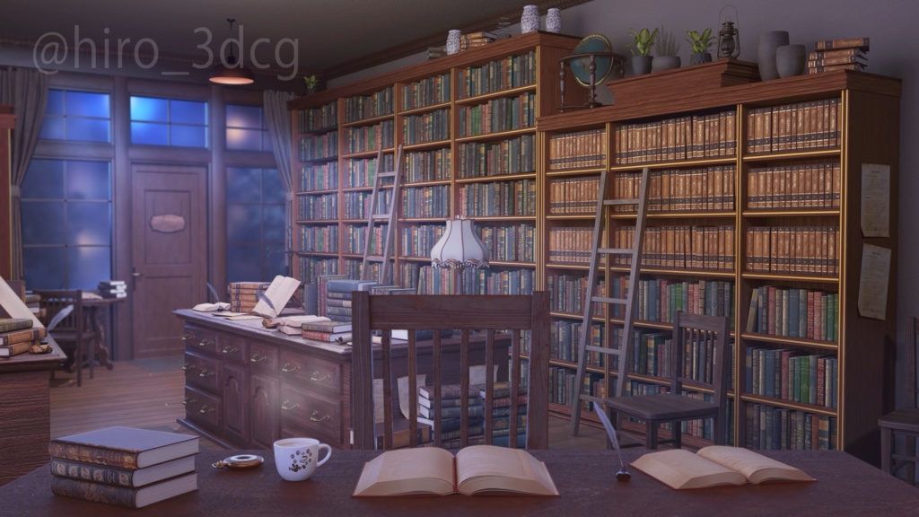 【動く!配信背景ループ】アンティークな夜の古書堂|雑談・歌枠にピッタリ!Vtuber用配信部屋 ファンタジー 月明かりが差し込む古本屋 図書館