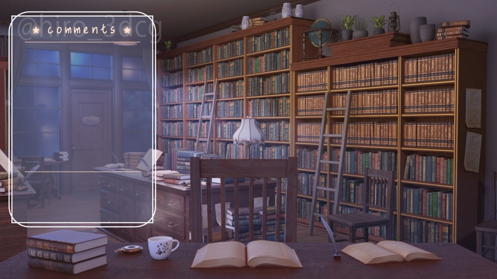 【動く!配信背景ループ】アンティークな夜の古書堂|雑談・歌枠にピッタリ!Vtuber用配信部屋 ファンタジー 月明かりが差し込む古本屋 図書館