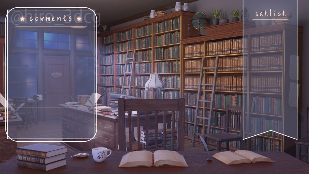 【動く!配信背景ループ】アンティークな夜の古書堂|雑談・歌枠にピッタリ!Vtuber用配信部屋 ファンタジー 月明かりが差し込む古本屋 図書館