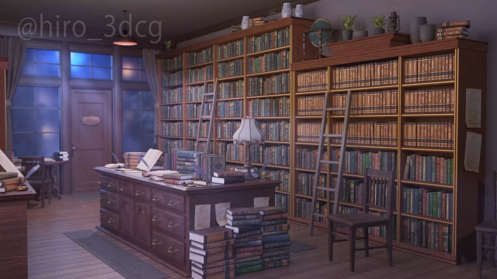 【動く!配信背景ループ】アンティークな夜の古書堂|雑談・歌枠にピッタリ!Vtuber用配信部屋 ファンタジー 月明かりが差し込む古本屋 図書館