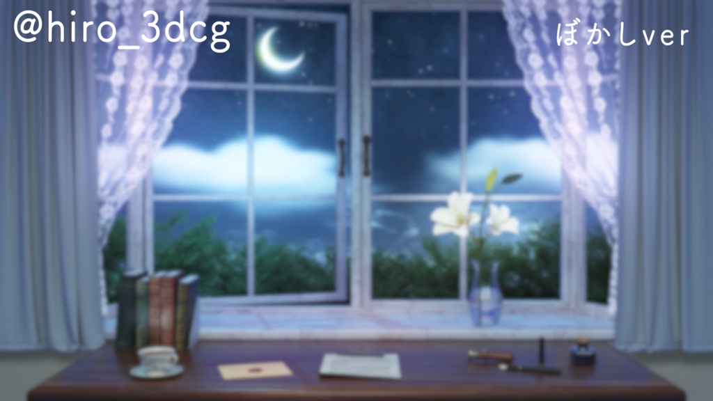 【動く!配信背景ループ】白百合の窓辺 窓から眺める月 書斎 ファンタジー 夜活 雑談配信 歌枠配信 Vtuberさんの配信背景に 窓 本棚 部屋 動く背景【配信部屋】