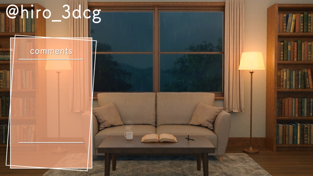 【動く!配信背景セット】雨の降る日の読書部屋 デスク 梅雨 雨の日 窓から眺める雨 歌枠 雑談配信 Vtuberさんの配信背景に 窓 部屋 書斎 動く背景 【配信部屋】