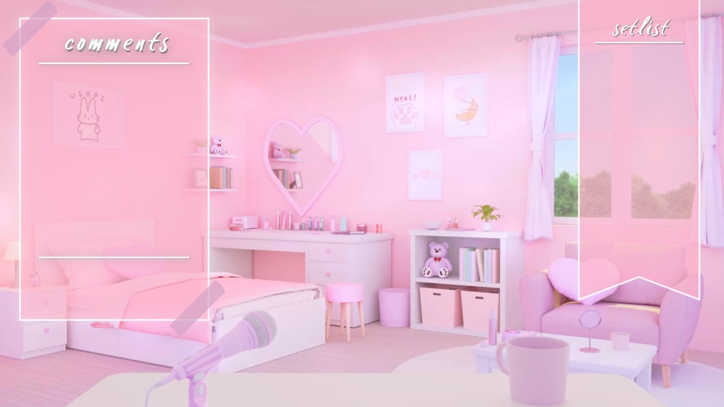 【動く!配信画面セット】ハートの可愛いお部屋4色セット|雑談・歌枠にピッタリ!Vtuber用配信部屋