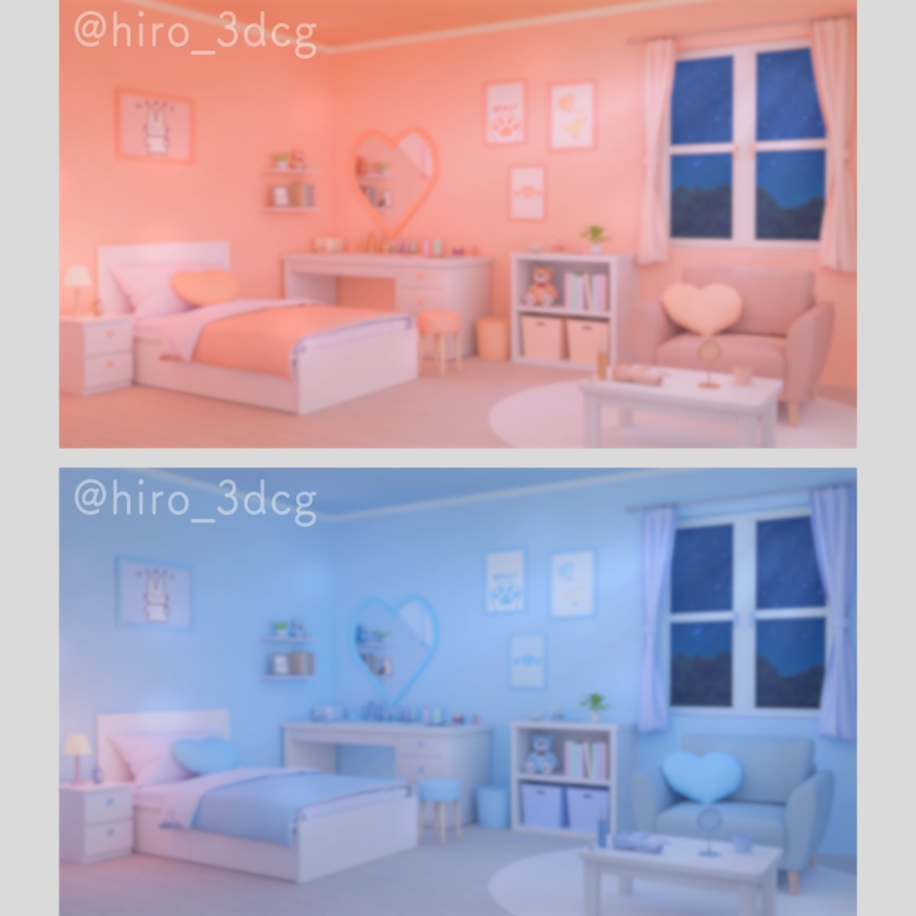 【動く!配信画面セット】月明かりが差し込むハートのお部屋4色セット|窓辺 寝室 可愛い 流れ星 星空|雑談・歌枠にピッタリ!Vtuber用配信部屋