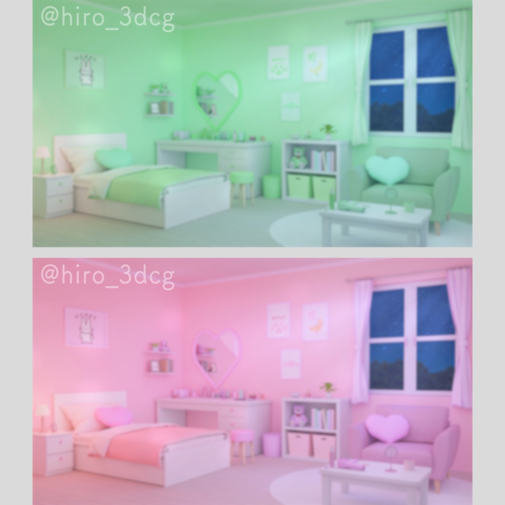 【動く!配信画面セット】月明かりが差し込むハートのお部屋4色セット|窓辺 寝室 可愛い 流れ星 星空|雑談・歌枠にピッタリ!Vtuber用配信部屋