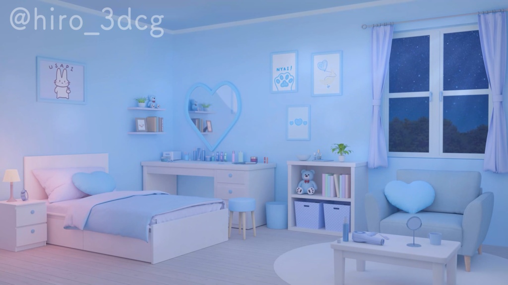 【動く!配信画面セット】月明かりが差し込むハートのお部屋4色セット|窓辺 寝室 可愛い 流れ星 星空|雑談・歌枠にピッタリ!Vtuber用配信部屋