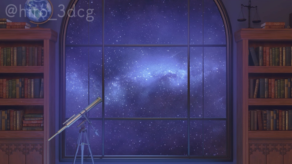 【動く!配信画面セット】幻想的な星空観測室|雑談・歌枠にピッタリ! Vtuber用配信部屋 ファンタジー 流れ星 夜の書斎 本棚